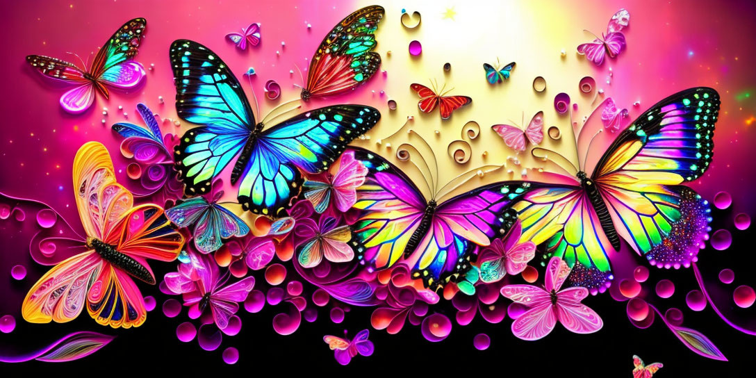 Colorful Butterfly Digital Artwork on Radiant Gradient Background
