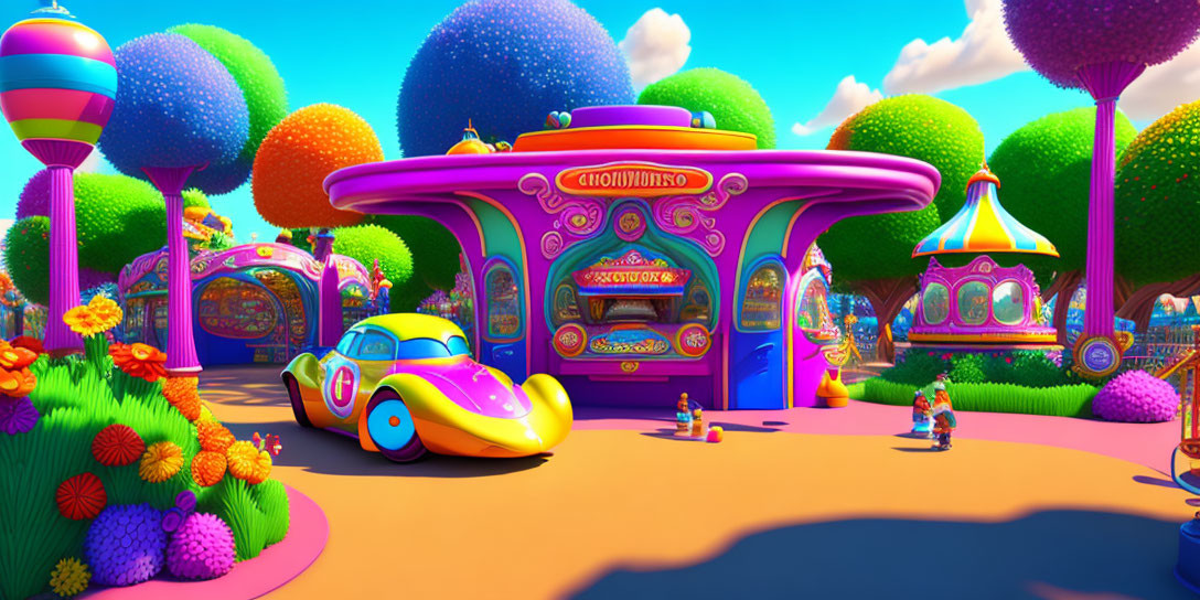 Vibrant 3D Render of Whimsical Theme Park