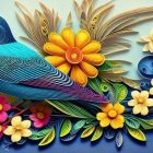Colorful Paper Art: Vibrant Bird, Flowers, Quilling Technique