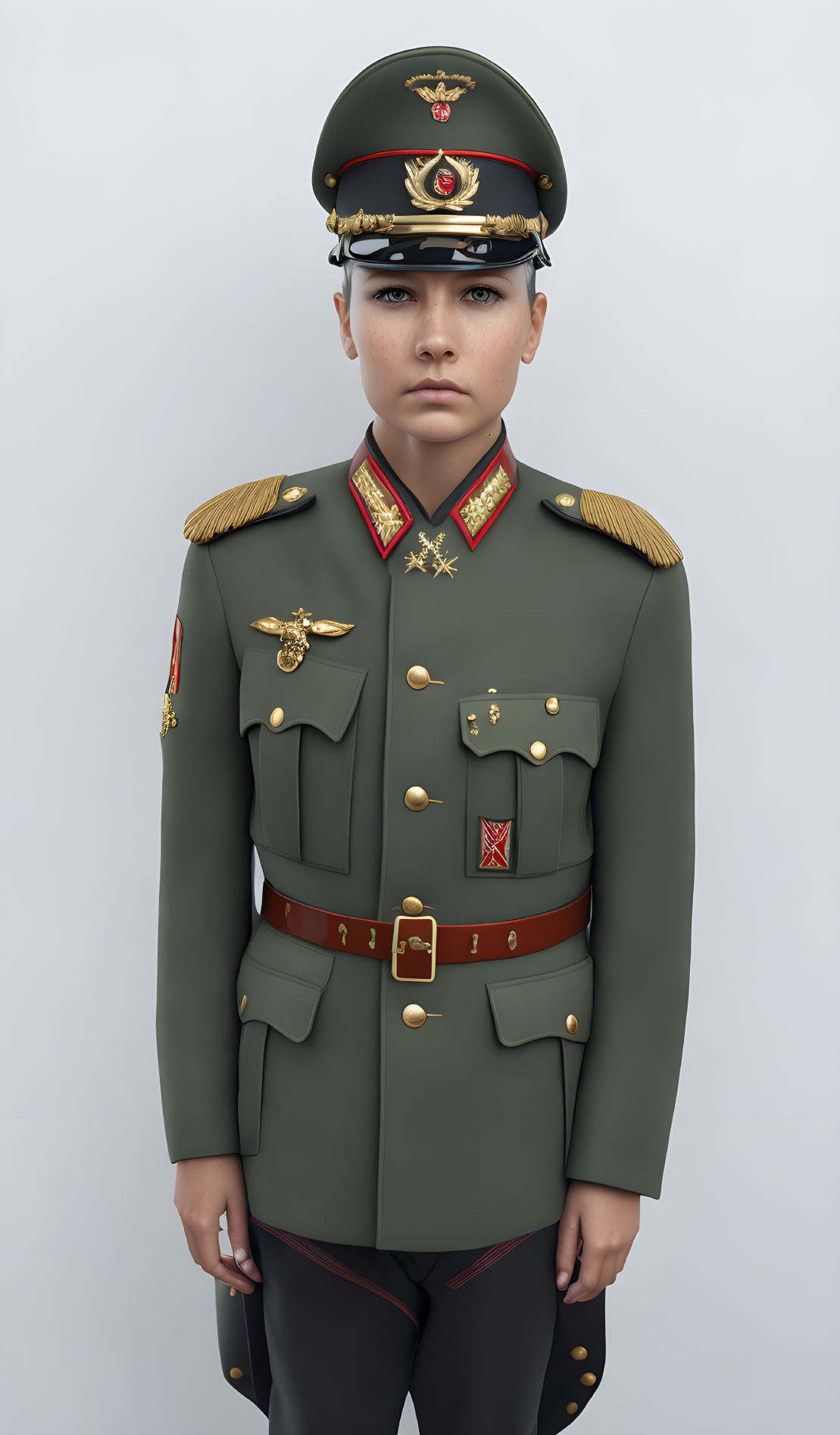 High-ranking military personnel in detailed uniform with medals and peaked cap.