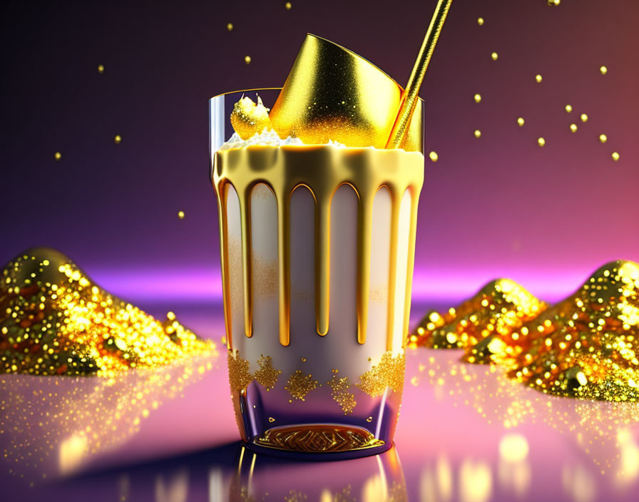 Luxurious Milkshake Graphic with Golden Drips and Sparkles