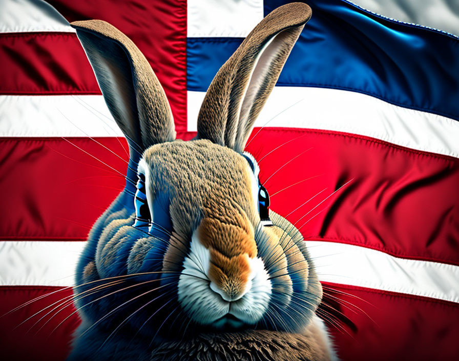 Brown Rabbit with Headset on UK Flag Background Illustration