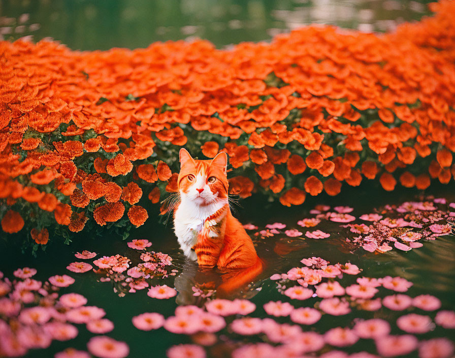 Orange Kitty loves Orange flowers