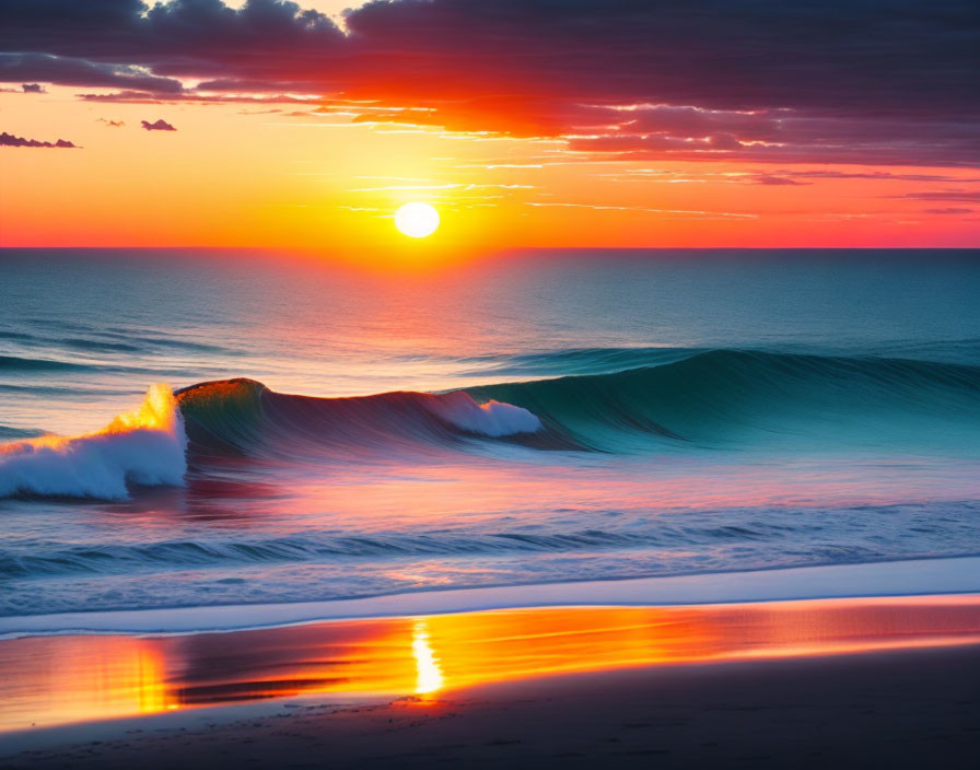Vibrant Orange and Purple Sunset Reflections on Ocean Waves