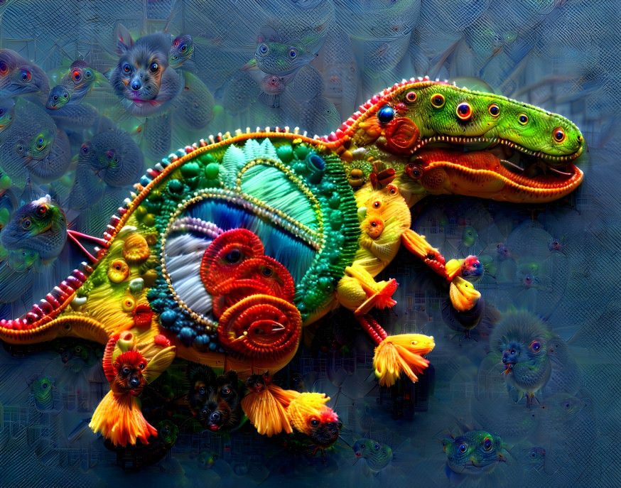 Embroidery thread  body of dinosaur 