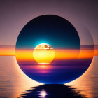 Layered Sunset Digital Artwork with Reflective Spheres