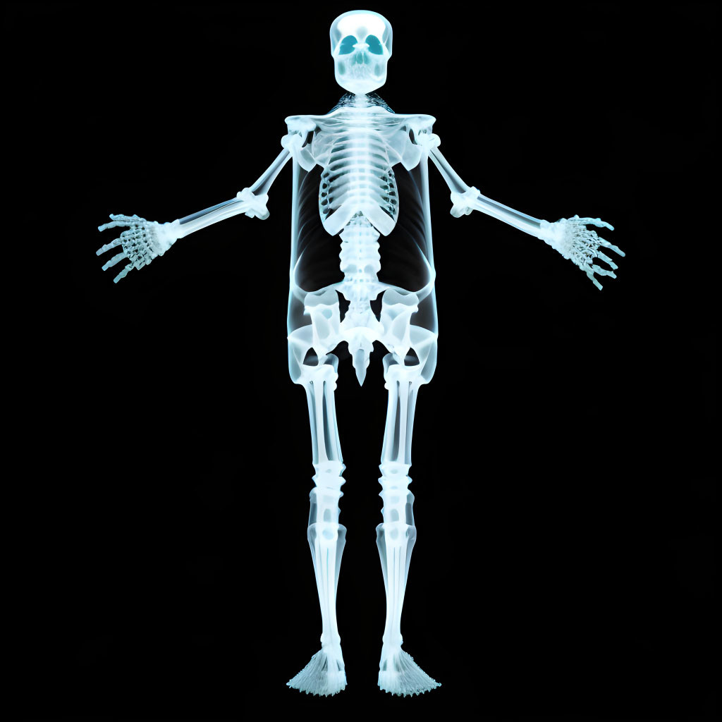 Detailed Digital X-Ray of Complete Human Skeleton on Black Background