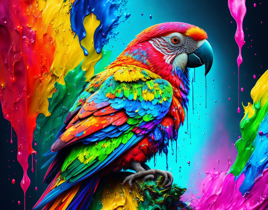 Colorful Macaw with Rainbow of Colors in Dynamic Artistic Representation