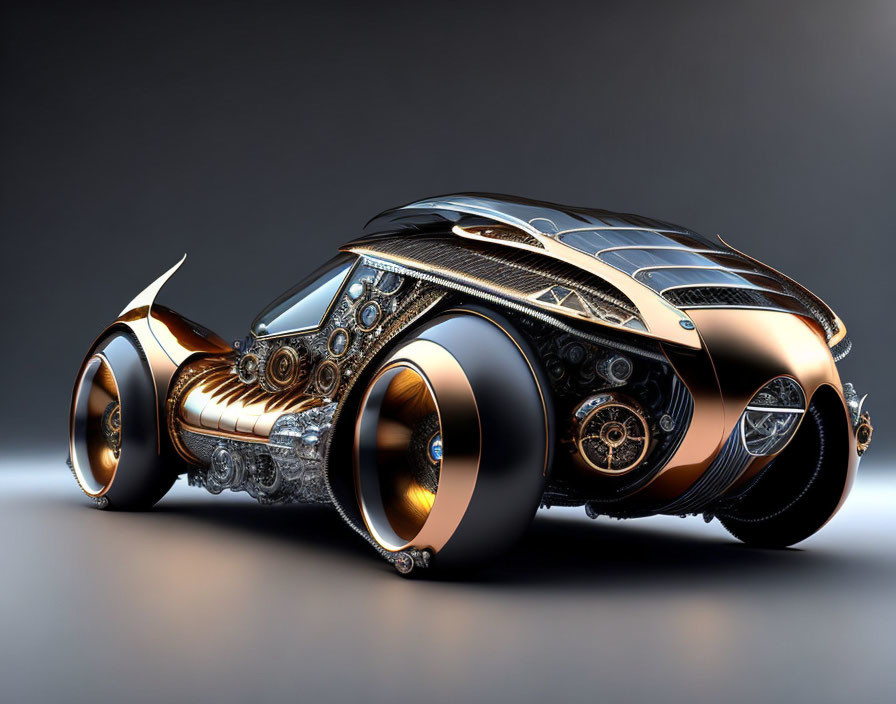 Futuristic vehicle with sleek curves and glowing orange accents