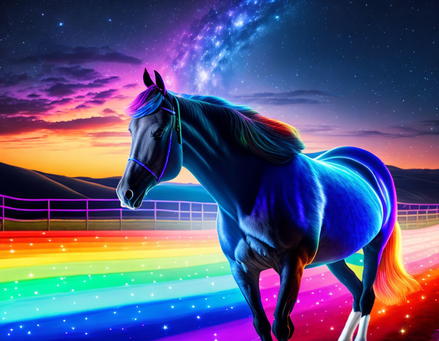 Horse on the rainbow road