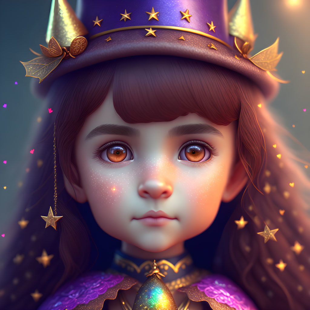Child in Regal Celestial Outfit with Expressive Brown Eyes