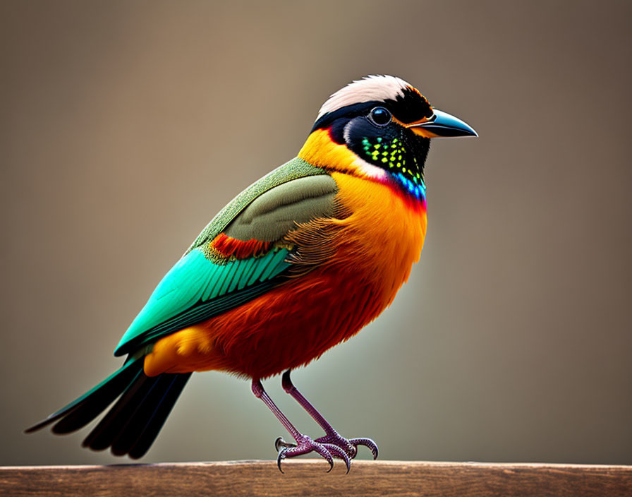 Colorful Bird with Orange, Green, and Turquoise Plumage on Branch