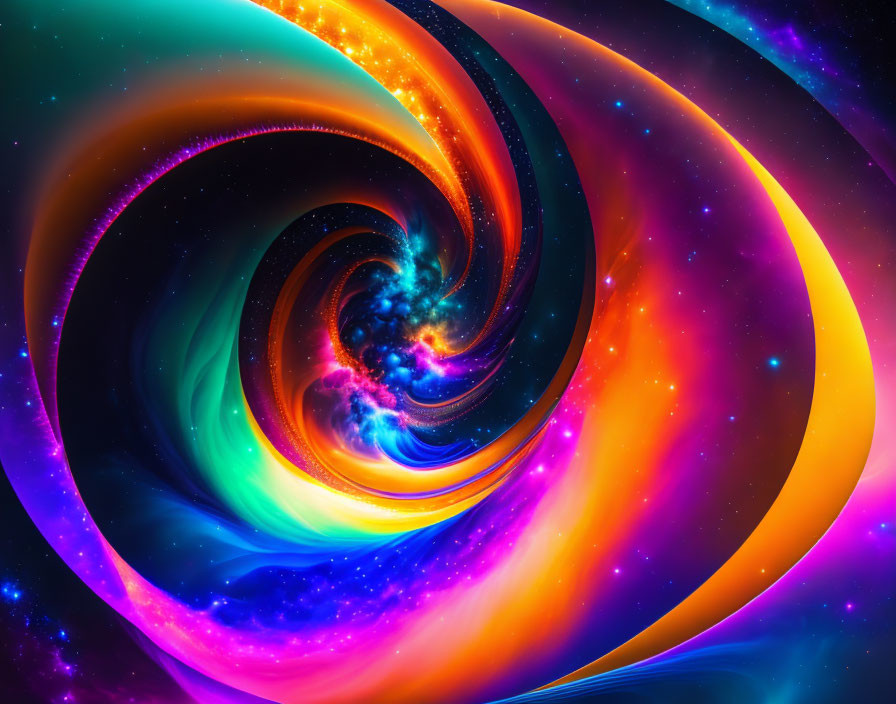 Colorful Digital Abstract Art: Swirling Cosmos & Neon Galaxy