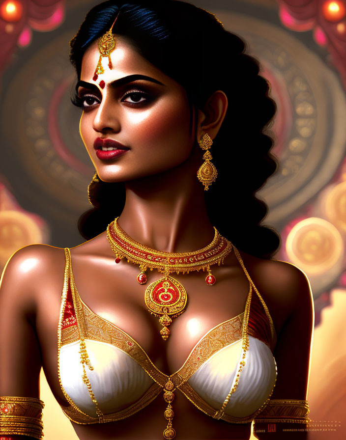 Traditional Indian jewelry adorned woman in digital art