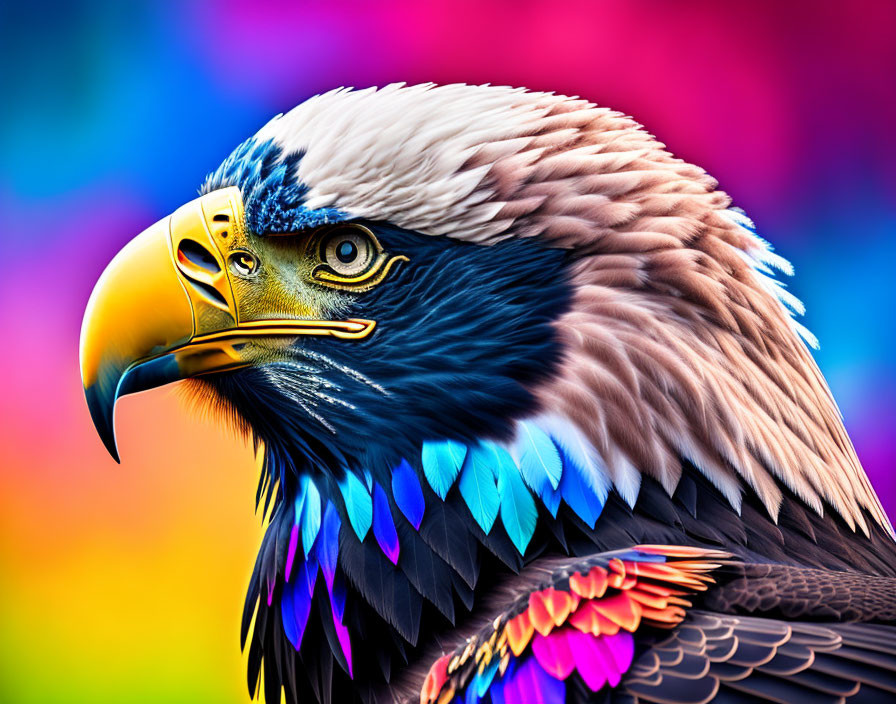 Vivid Eagle Artwork with Rainbow Background