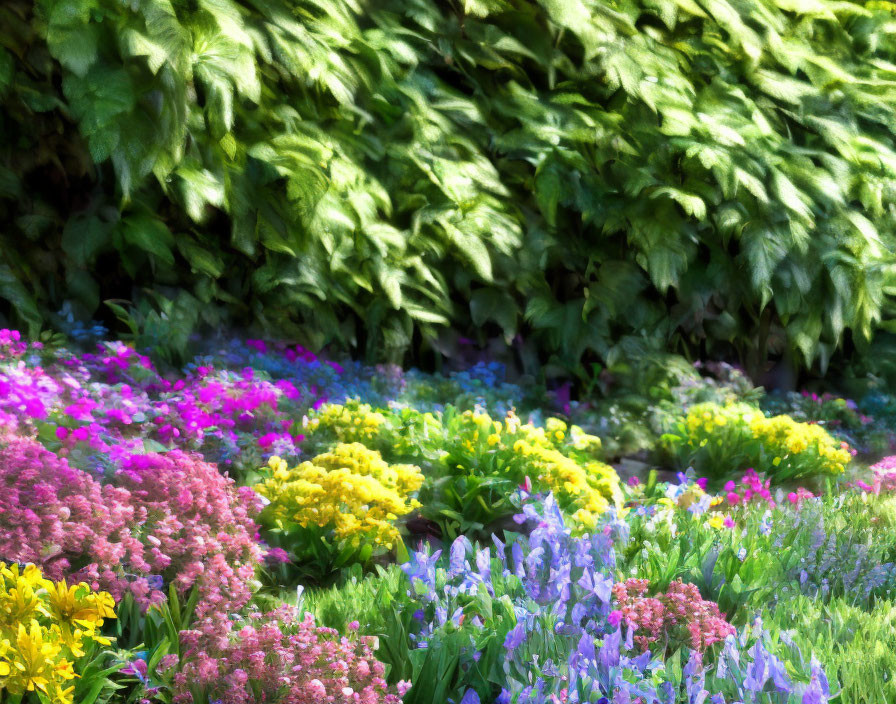 Lush Green Foliage with Colorful Flowers in Vibrant Garden