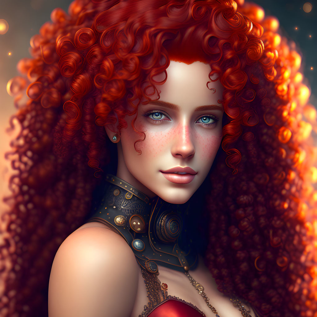 Red curly hair steampunk girl 
