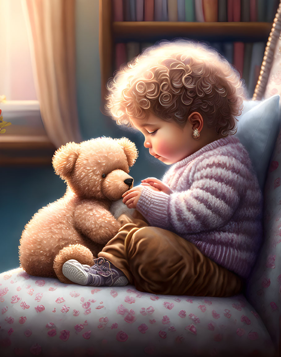 Cute little girl and her teddy bear