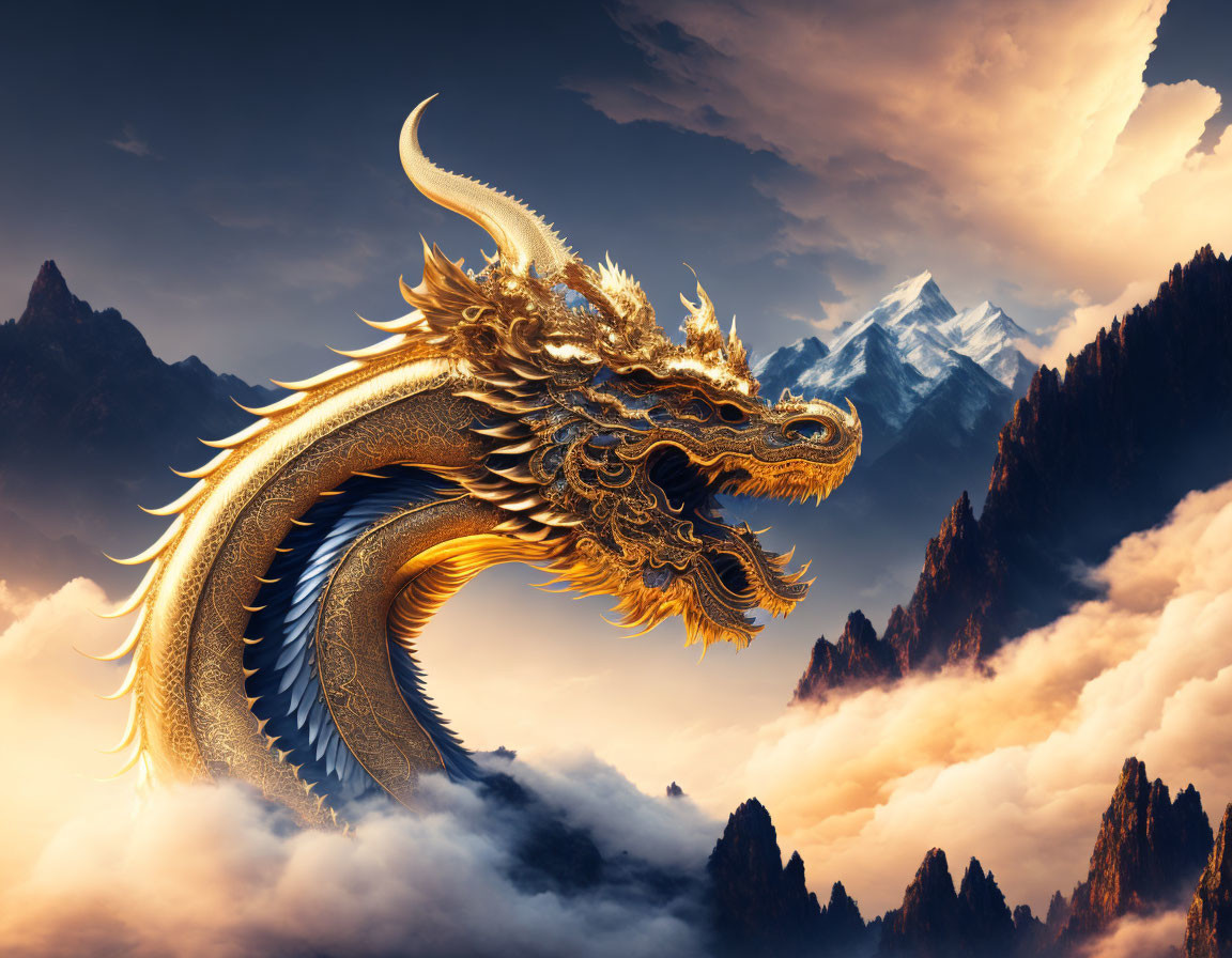 Golden dragon in the clouds