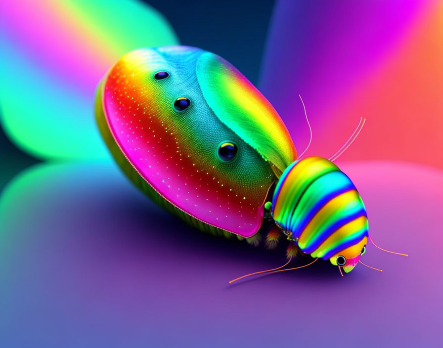 Colorful Rainbow Beetle with Spotted Wings on Bokeh Background