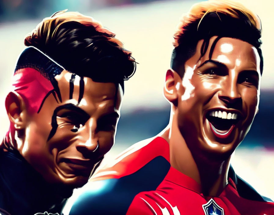 Vibrant digital artwork: Two soccer players in red jerseys