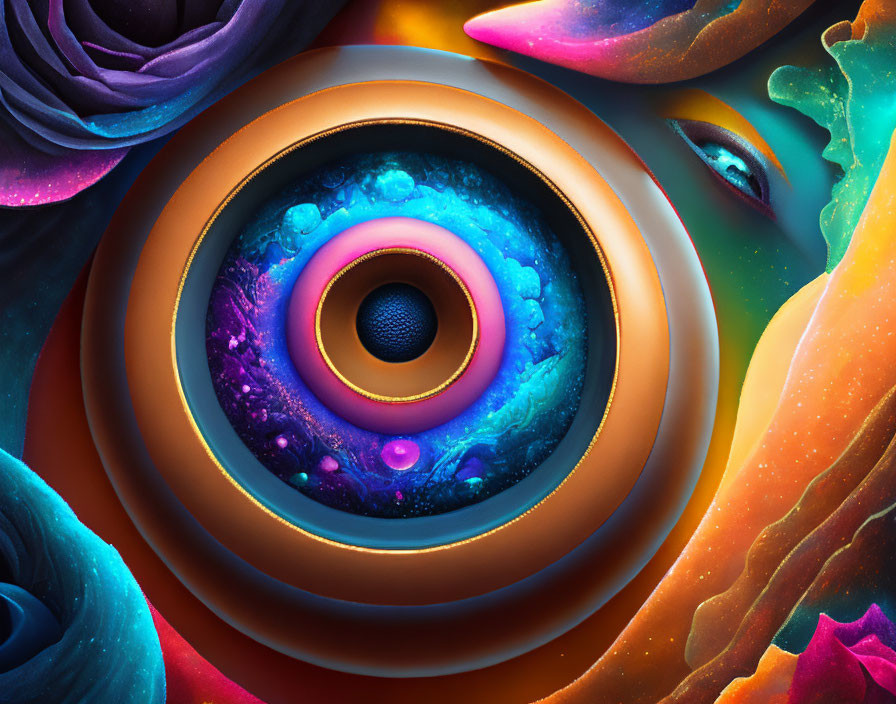 Colorful Abstract Circular Eye Design with Cosmic Swirls