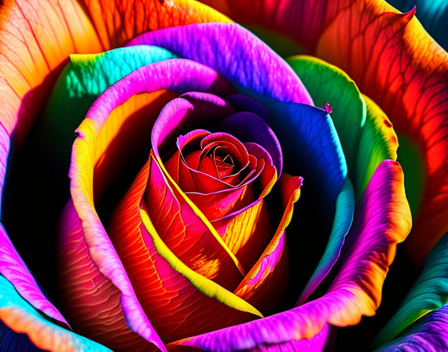 Multicolored rainbow rose on dark background