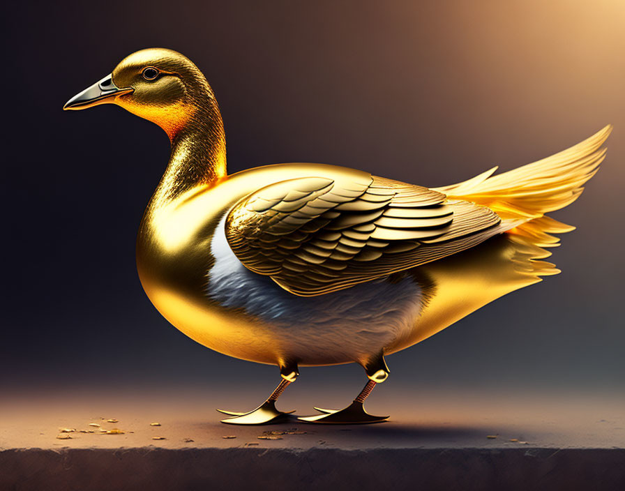 Digital image of golden duck on dark gradient background