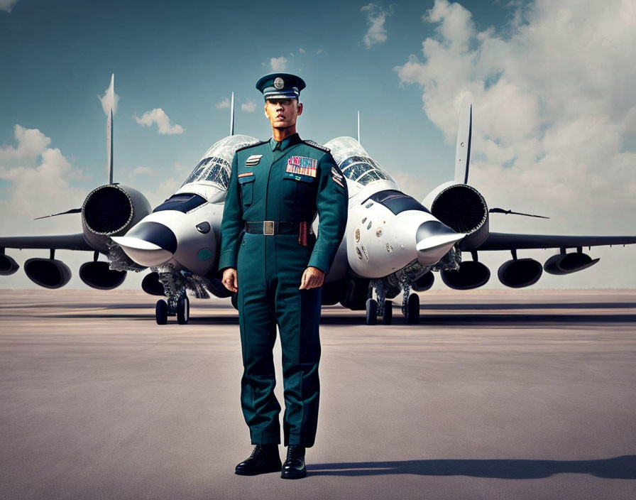 Military officer poses proudly next to A-10 Thunderbolt II aircraft