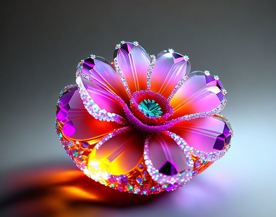 Colorful Digital Flower with Jewel-like Petals in Pink, Purple, and Orange