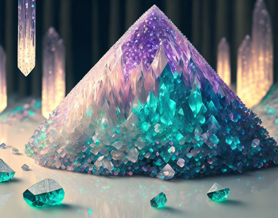 Colorful Crystal Pyramid Surrounded by Various Crystals