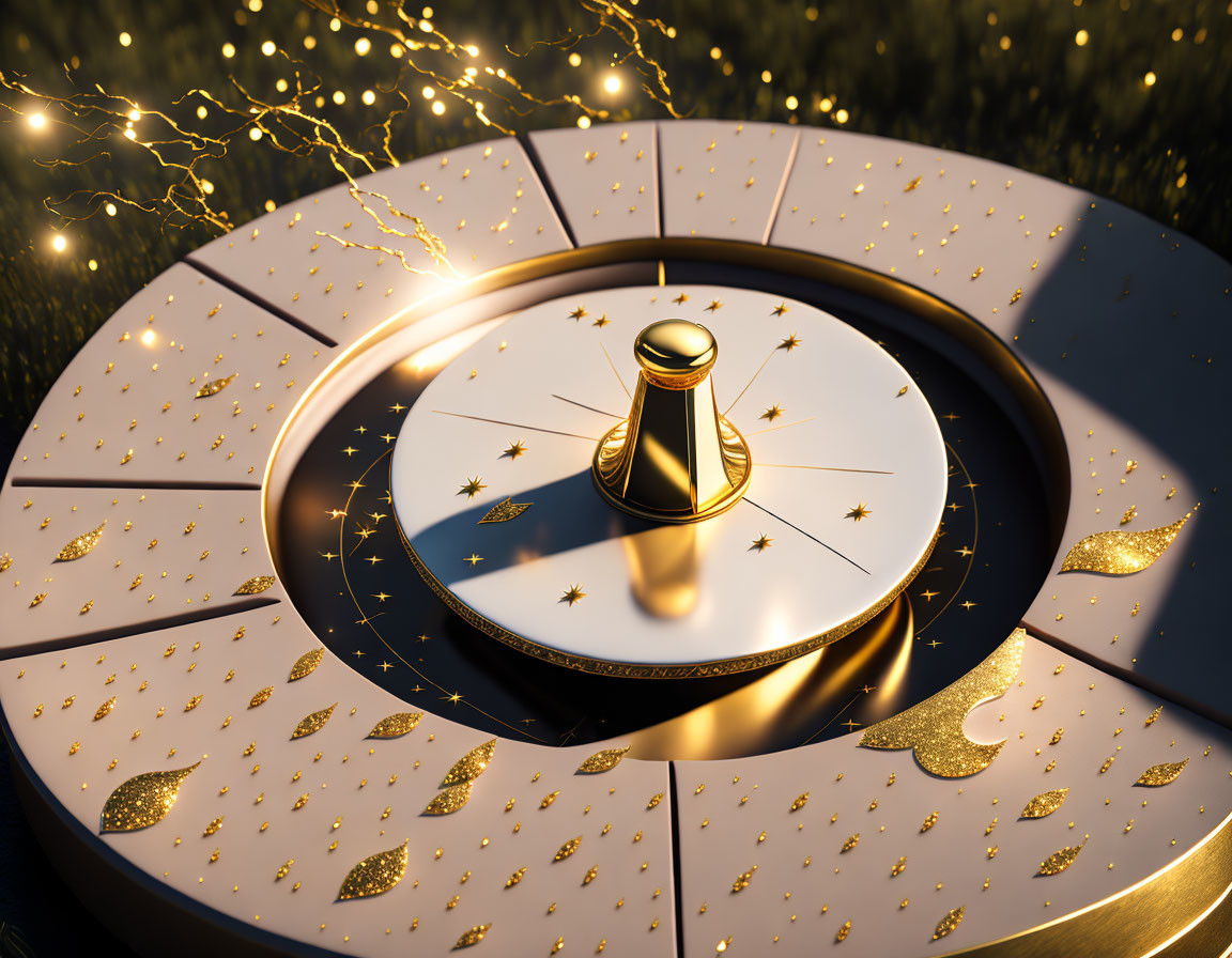 Luxurious Golden Roulette-Style Wheel on Glittering Grass Background