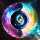 Yin-Yang Symbol on Cosmic Background with Galaxies