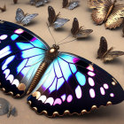 Colorful Butterfly Illustration Among Group on Golden Background