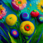 Colorful Stylized Flowers Collection on Blue Background