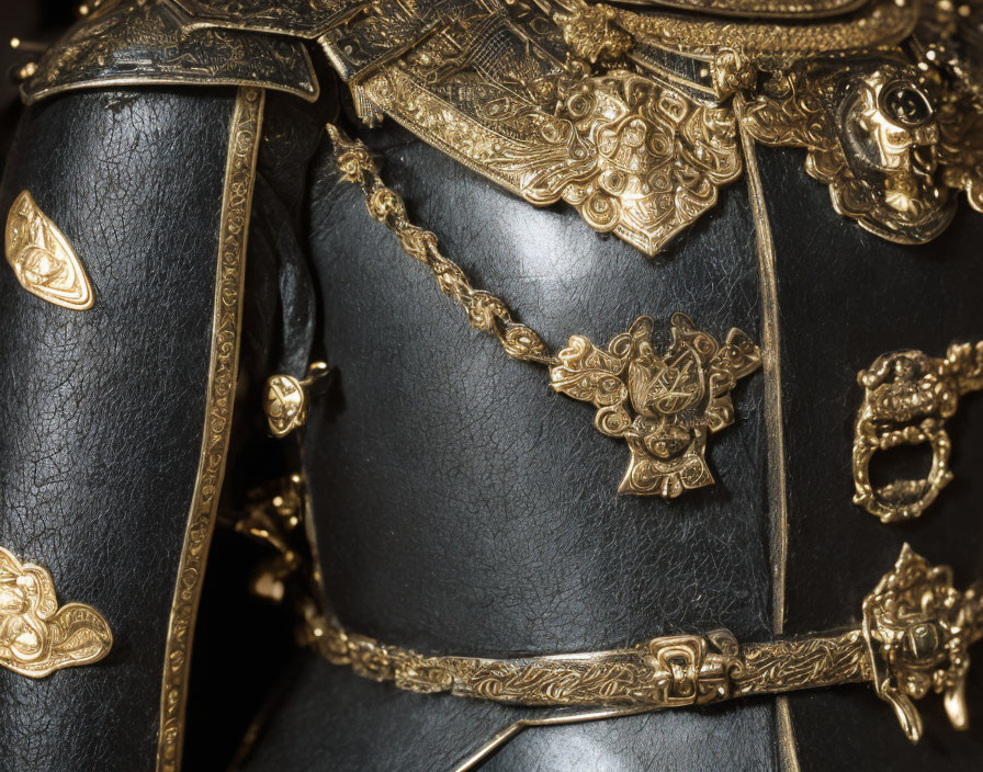 Detailed Golden Engraved Patterns on Black Armor