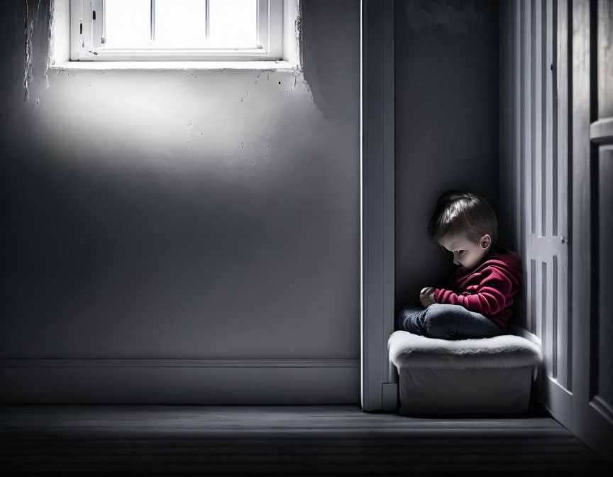 Child Sitting by Door in Soft Light with Muted Colors
