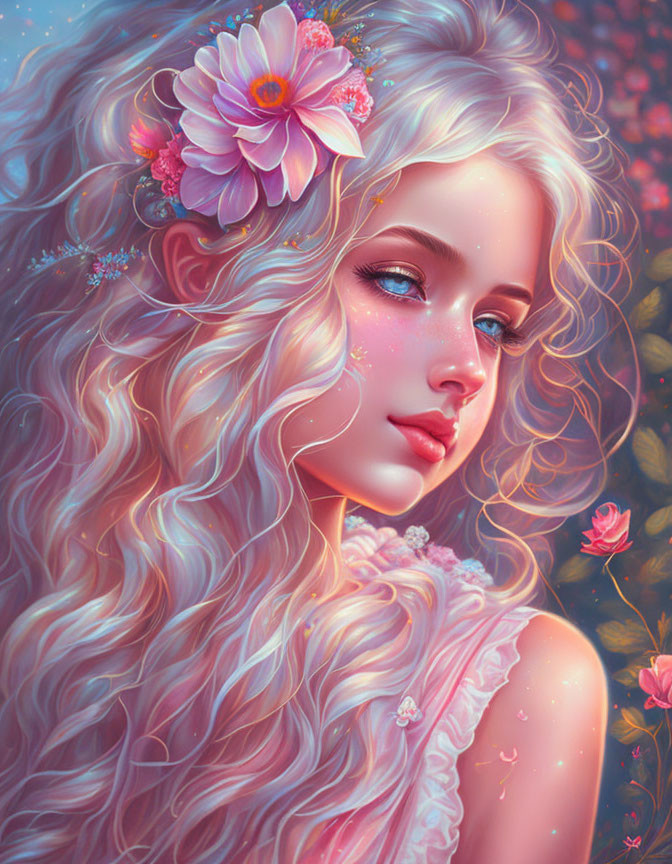 Pink girl with flowers