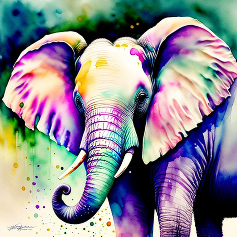 Colorful Elephant Artwork with Yellow, Purple, and Pink Hues