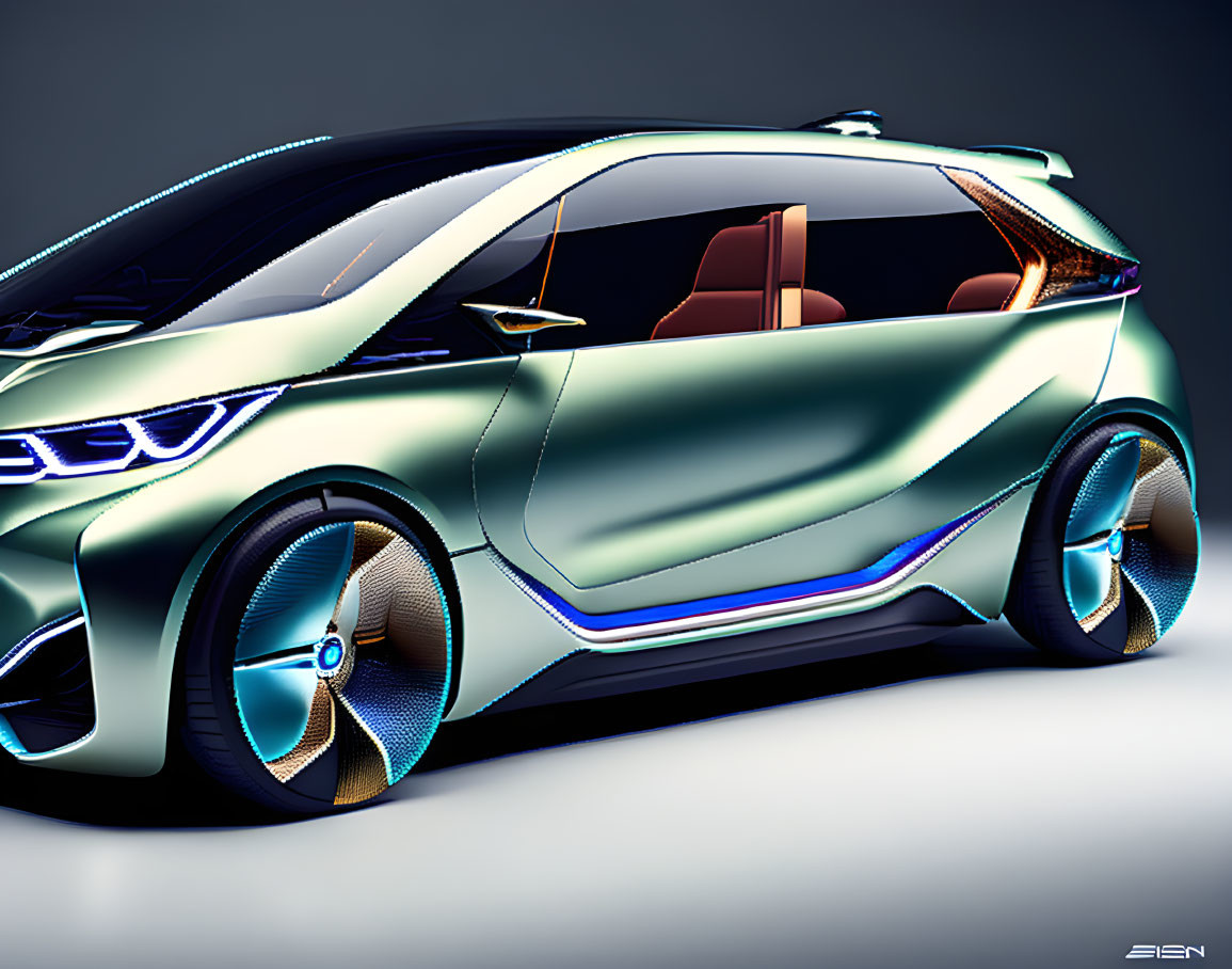 Sleek futuristic concept car with glowing accents on gradient background