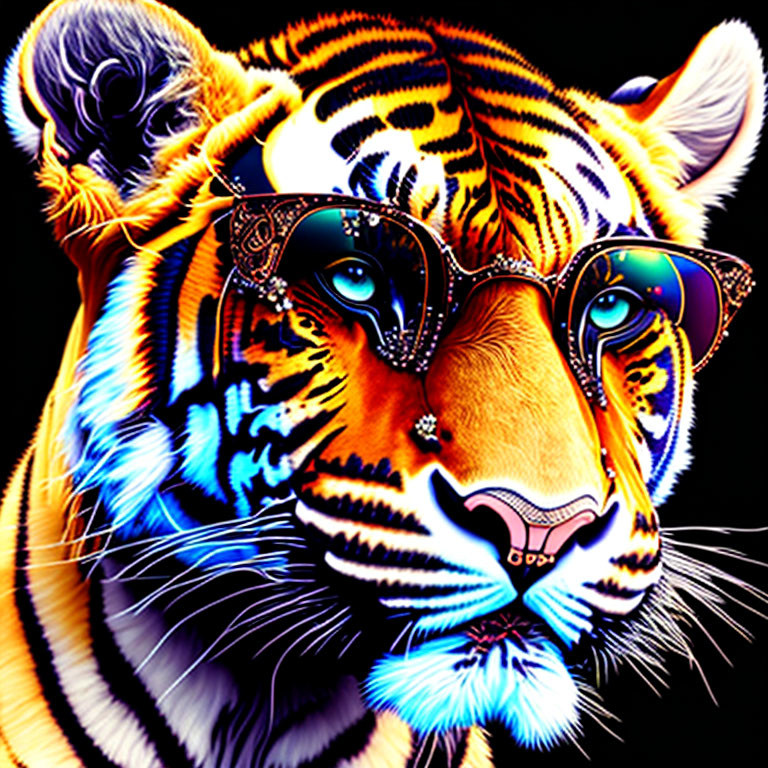 Colorful Tiger Face in Stylish Sunglasses Artwork