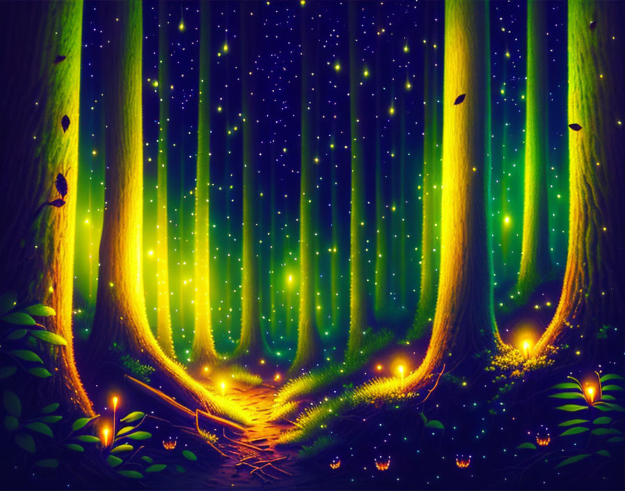 Fireflies in a forest 