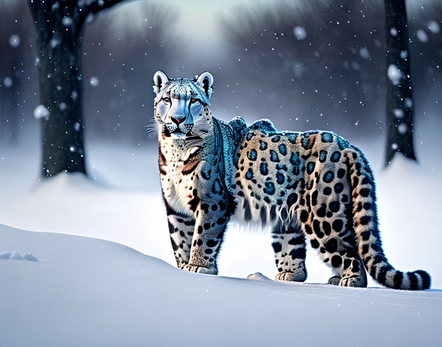a snow leopard in snow 