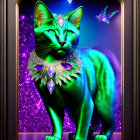 Translucent Winged Crystal Cats with Teal Aura and Purple Highlights