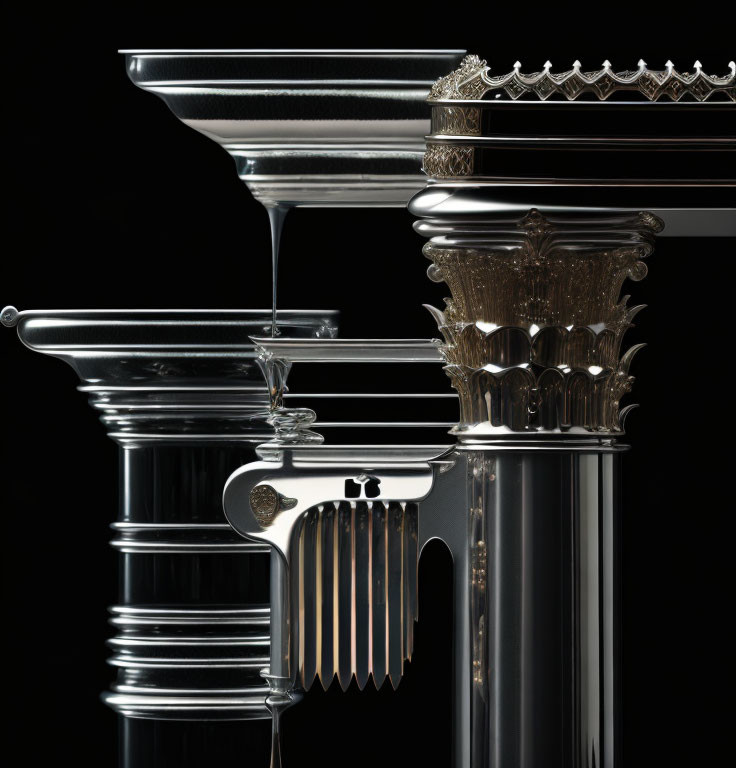 Various intricate classical column capitals on dark background
