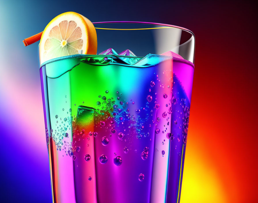 Colorful Beverage Illustration with Lemon Slice and Straw in Glass