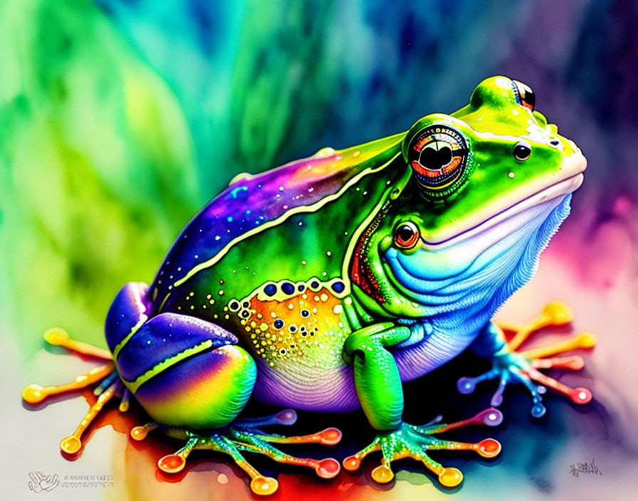 Vivid Rainbow Frog Illustration with Colorful Patterns