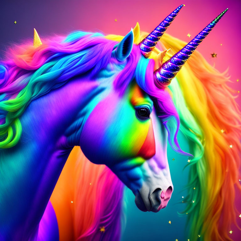 Colorful Unicorn Illustration with Rainbow Mane and Shiny Horn