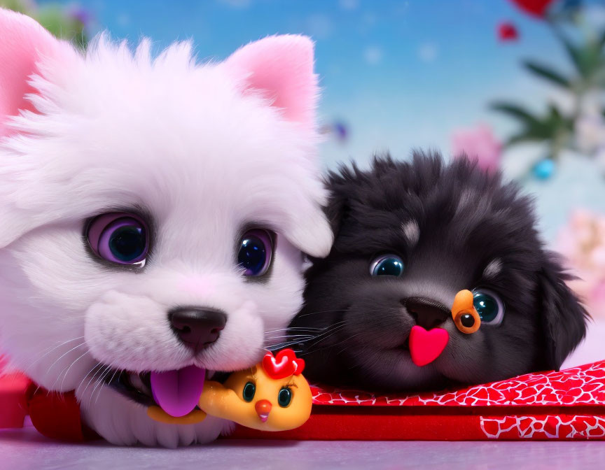Adorable Plush Toy Puppies Snuggled with Sparkling Eyes
