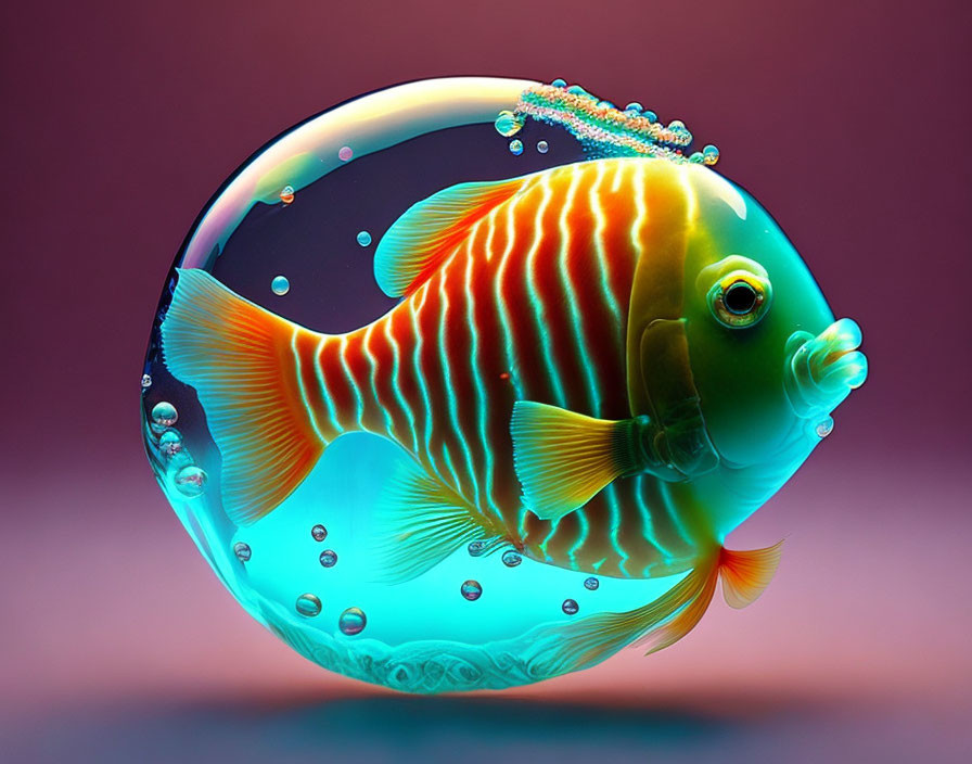 Colorful Fish in Bubble on Gradient Background
